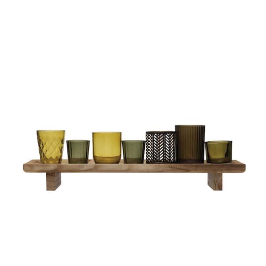 Wooden Footed Tray &#x26; Votive Holder Set